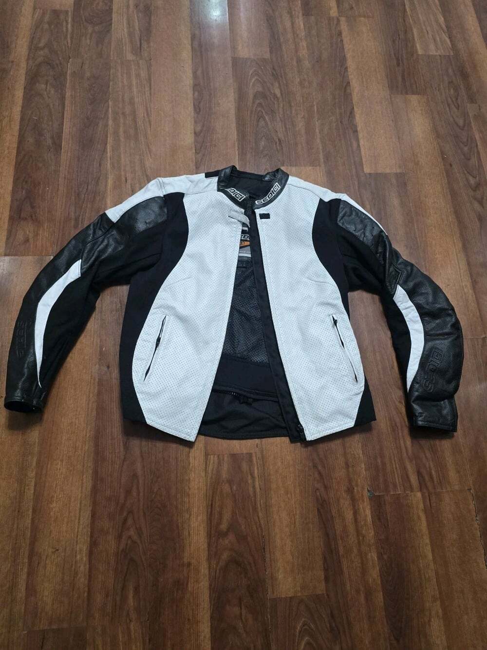 Sedici Mona Womens Perforated Leather & Mesh Motocycle Riding Jacket Black White